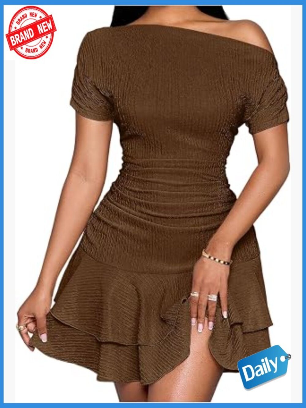 Off Shoulder Ruffle Mini Dress, Short Sleeve Fit & Flare Summer Dress